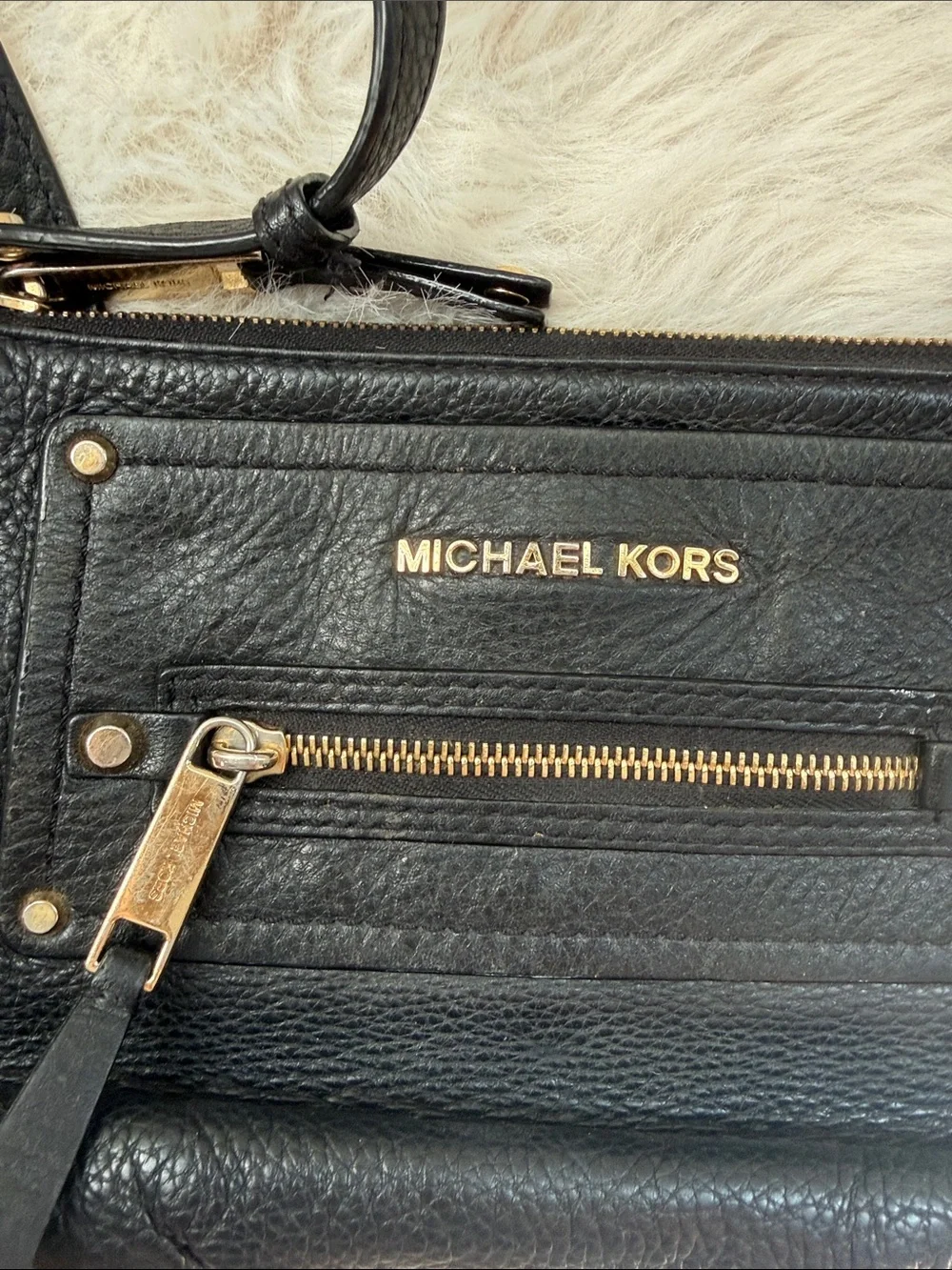 Michael Kors Black Pebbled Leather Crossbody with Gold Accents